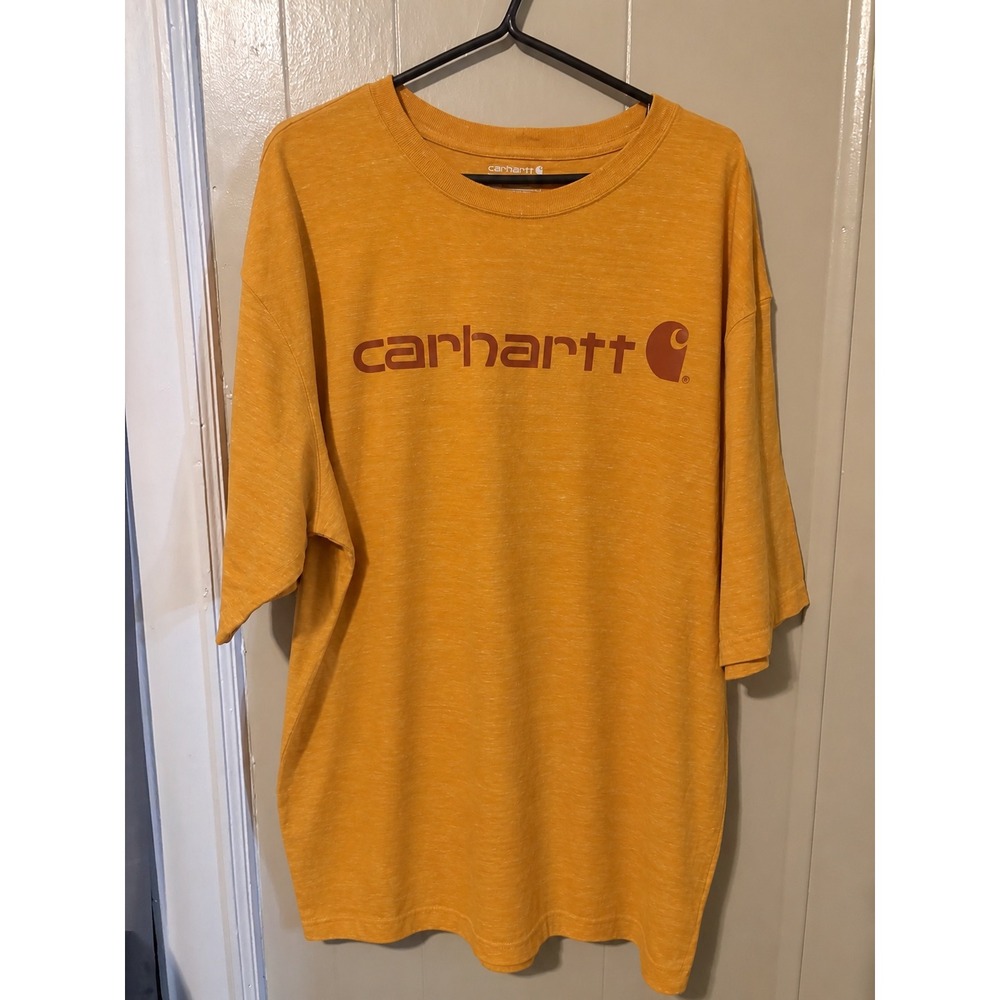 Carhartt Mens 2XL Loose Fit Graphic Logo T-Shirt Heathered Orange Short Sleeve